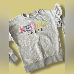 KENZO Kids Grey Ruffled Logo-Print Sweatshirt for girls.